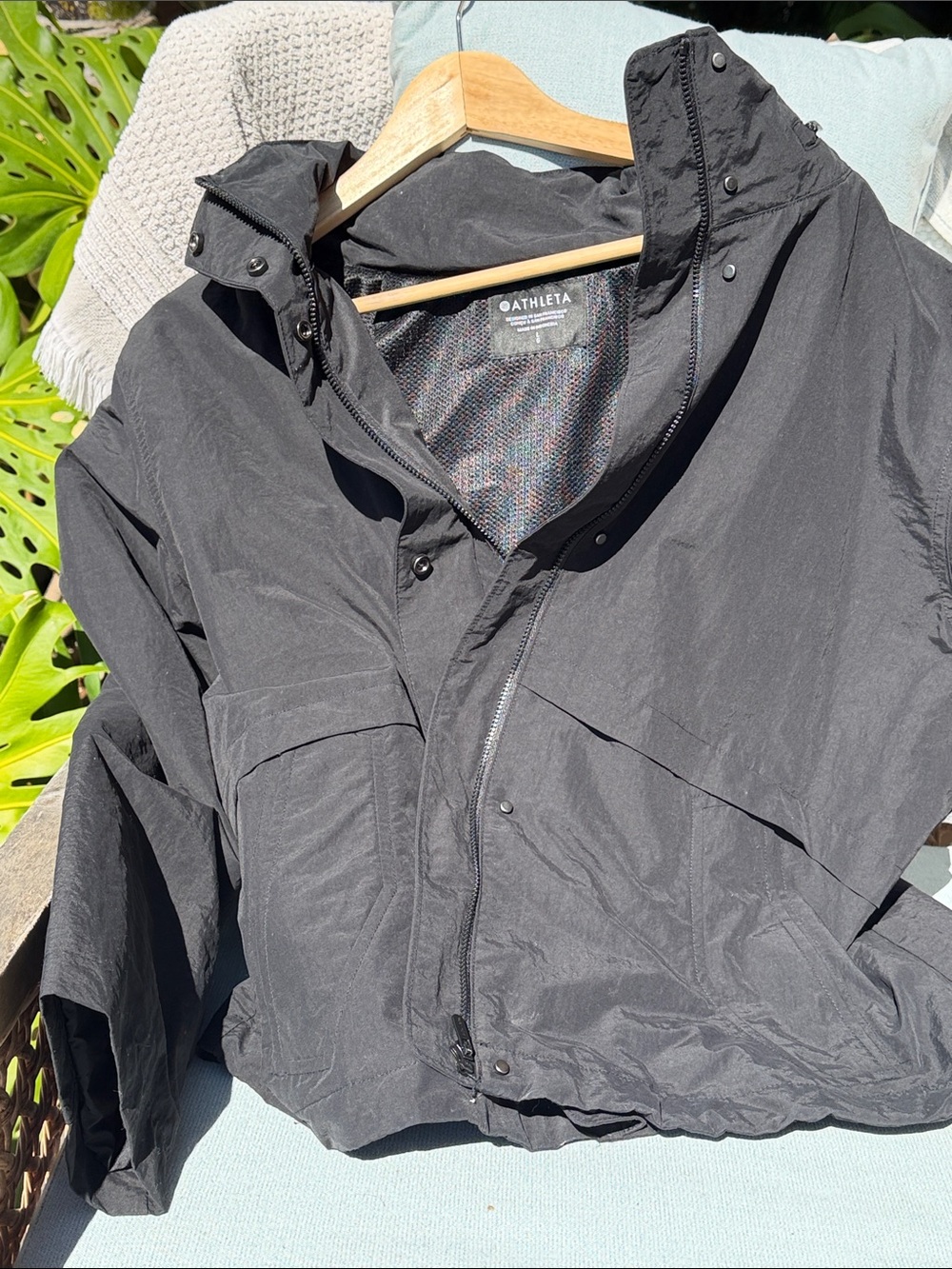 Athleta Black Utility Packable Jacket with High Collar
